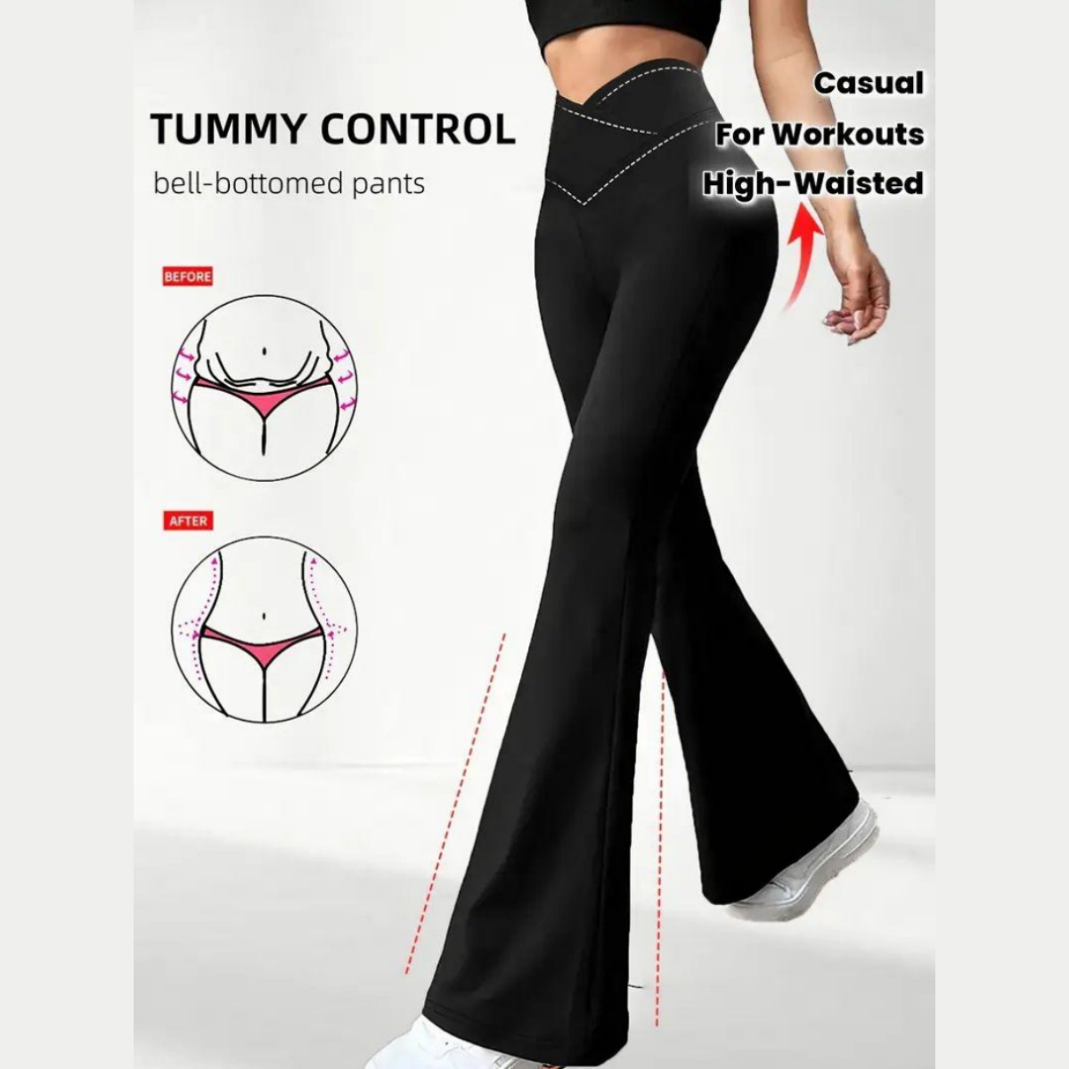 女性のスーパーストレッチベルパンツハイウエストおなかコントロールワークアウトヨガジョギングジムフィットネスロングレギンスフレアパンツボトムス