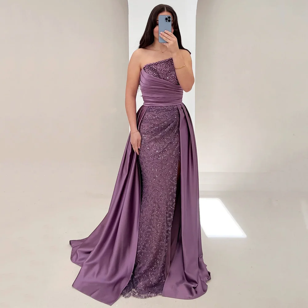 エレガントなノースリーブスパークリングマーメイドイブニングドレスパールスイープトレインドレス結婚式のゲストボールドレスカスタマイズ