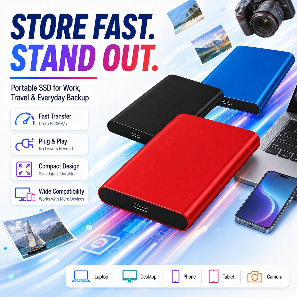 1TB ポータブルハードドライブ 2TB 外付けソリッドステートドライブ USB3.1 インターフェイスはオフィスやアウトドアのさまざまなニーズを満たします