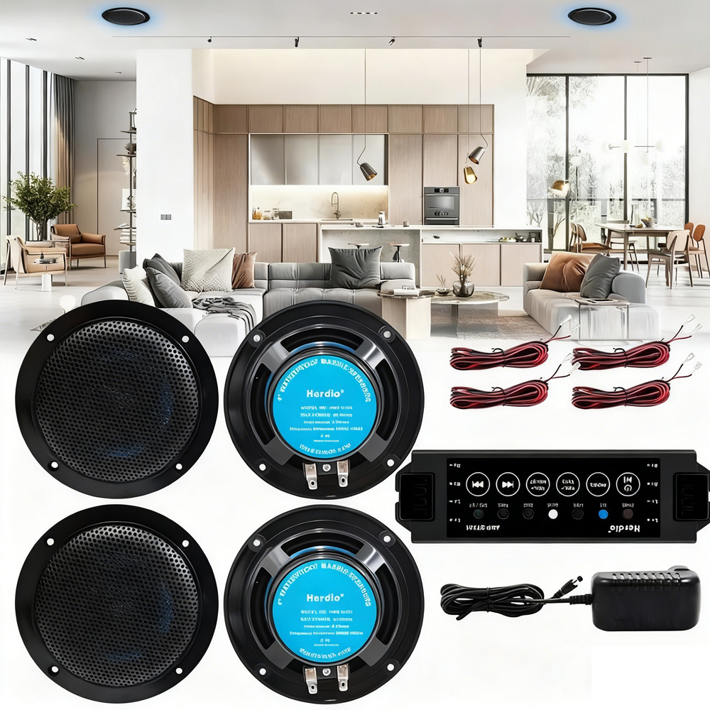Herdio 4インチ 320W 4個 Bluetooth マリンボート天井スピーカー 防水壁スピーカー 浴室 キッチン ホームシアター ブラック