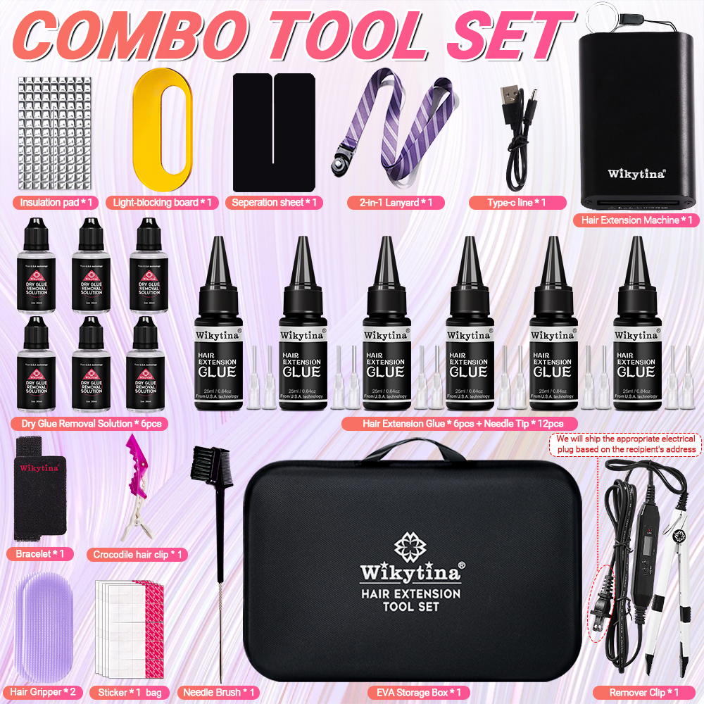 WIKYTINA プロフェッショナル UV ライト ヘアエクステンション キット - UV グルーリムーバーマシン付きの完全なツールセット UV ヘアエクステンションマシン