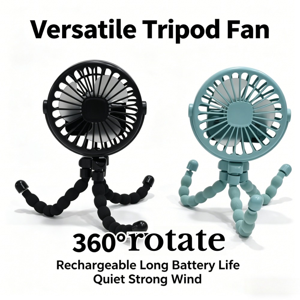 1個 3スピード調整可能なタコ三脚ベビーカーファン、360°回転USB充電式ポータブルミニ冷却ファン、強風静かなハンドヘルドデスククリップファン、ベビーカー、キャンプ、自転車、車、アウトドア旅行用 B