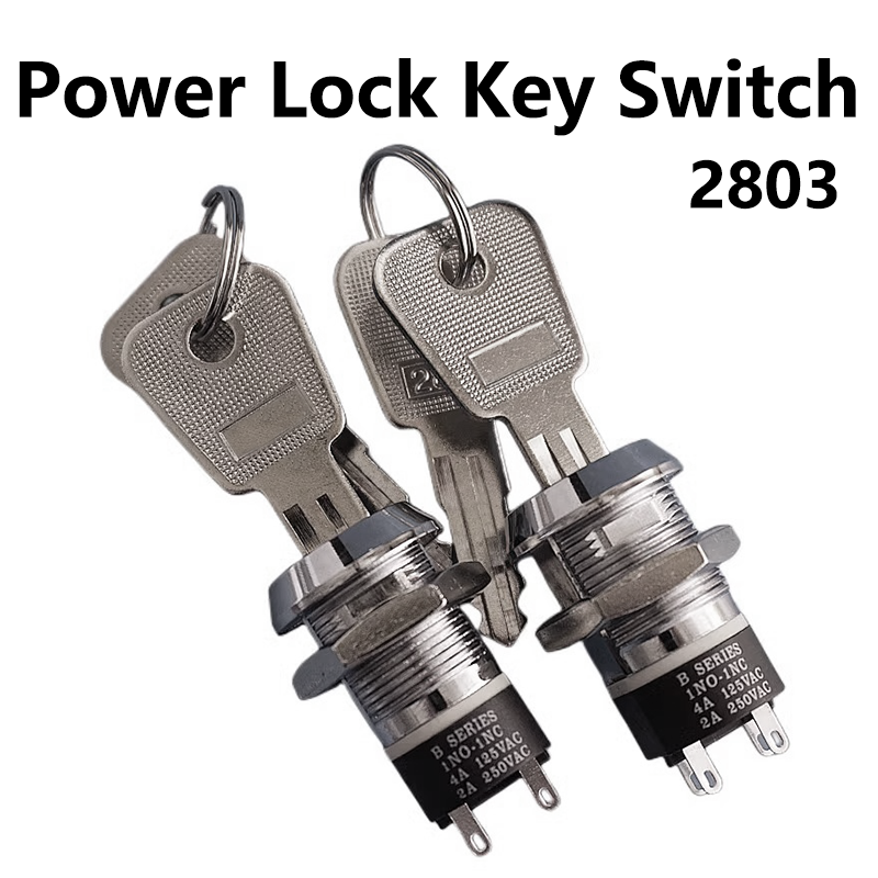 5 セット 19 ミリメートル A シリーズ 2803 金属電子パワーロックキースイッチ 4Pin オンオフ 2 ポジション DPST 亜鉛合金溶接端子