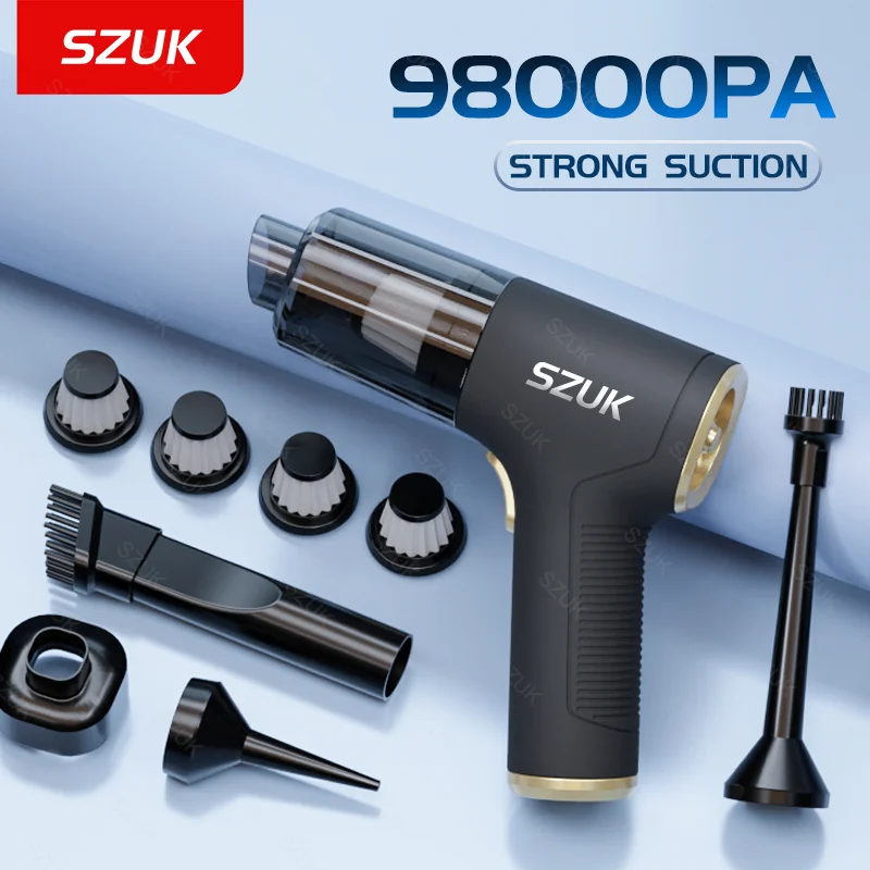 SZUK 98000PA 車用掃除機 ミニ強力な掃除機 ハンドヘルド ポータブル 車および家電用 ワイヤレスクリーナー