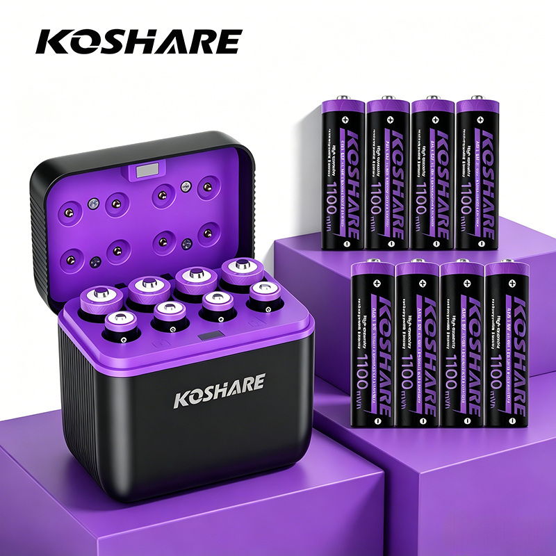 KOSHARE 1.5V 充電式リチウム電池充電器セット AA AAA リチウムイオン電池付き 8 スロット LED ディスプレイスマート充電ケース付き