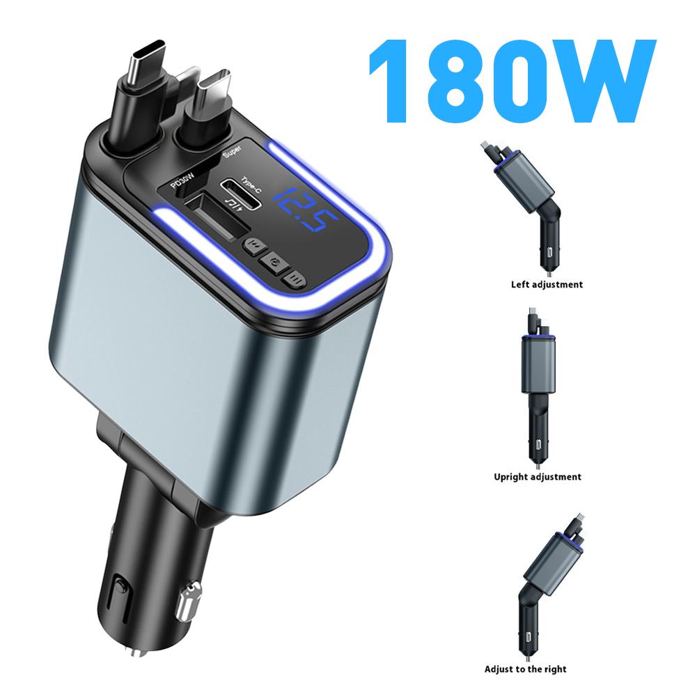 5 で 1 格納式 USB C 車の充電器 180 ワット車の高速充電アダプタ雰囲気ライト付き iPhone、iPad、Android
