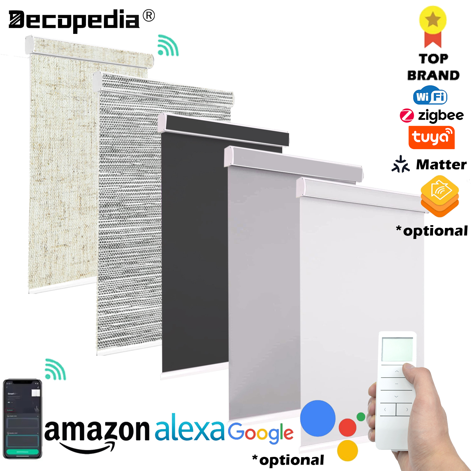 Decopedia ローラーブラインド 窓用 電動コードレス スマートウィンドウブラインド 遮光ローラー 昼夜カーテン リビングルーム用