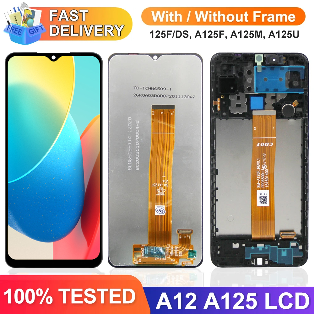 AMOLED A12 ディスプレイ画面サムスンギャラクシー A12 A125 A125F Lcd ディスプレイタッチスクリーンデジタイザとフレーム交換