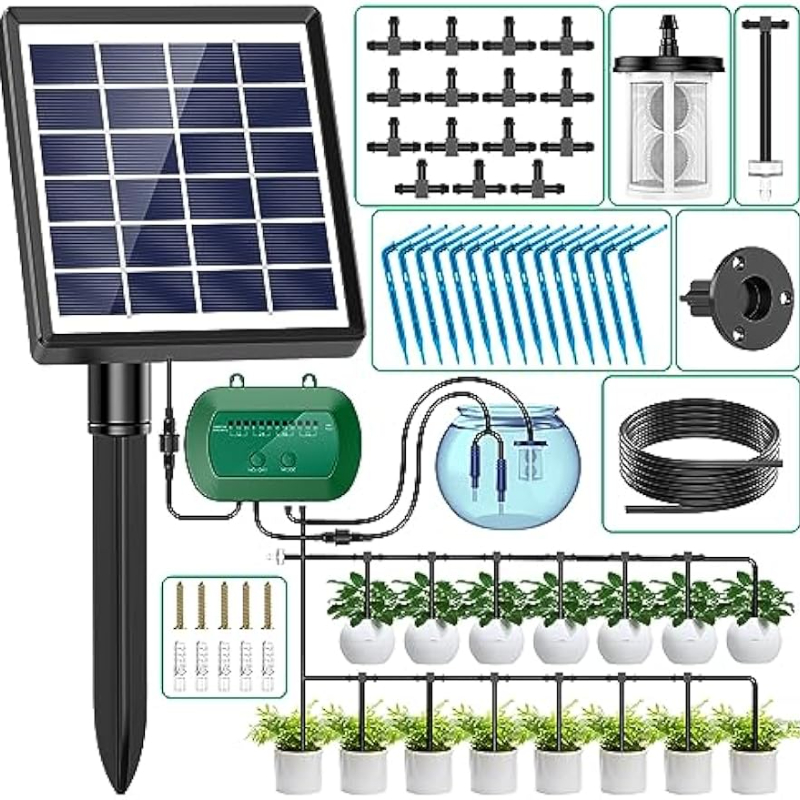 2024 最新点滴灌漑キット鉢植え植物用ソーラーシステム庭サポート自動散水システム