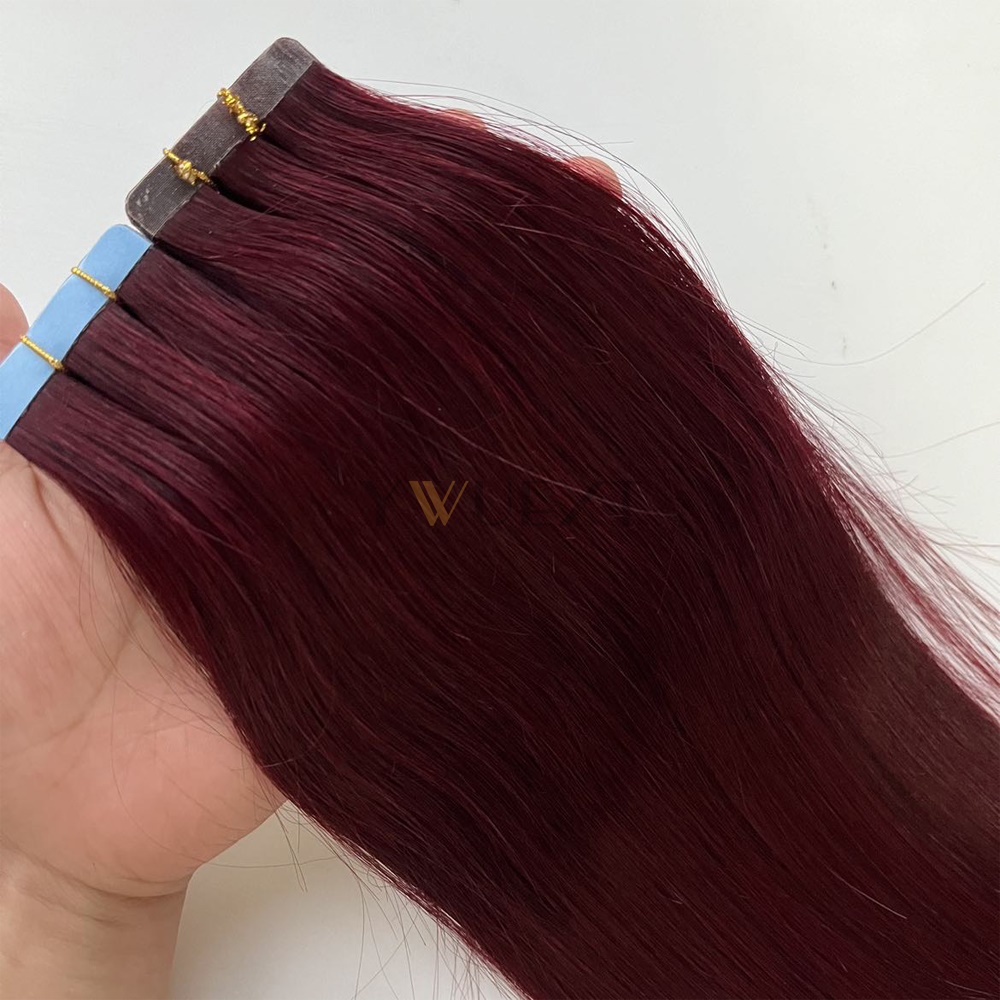 テープインヘアエクステンションブロンドブラックテープインエクステンションシームレスマシンレミーナチュラルストレート人毛エクステンション20個/パック