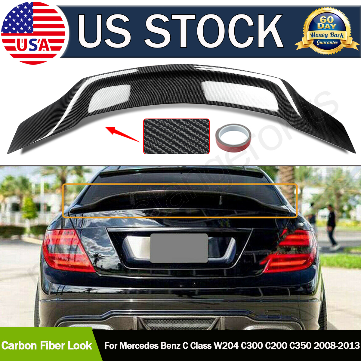 カーボンファイバールックリアテールウイング 2008-2014 メルセデスベンツ W204 C63 RT リアトランクスポイラーウイングカースタイリングボディキット