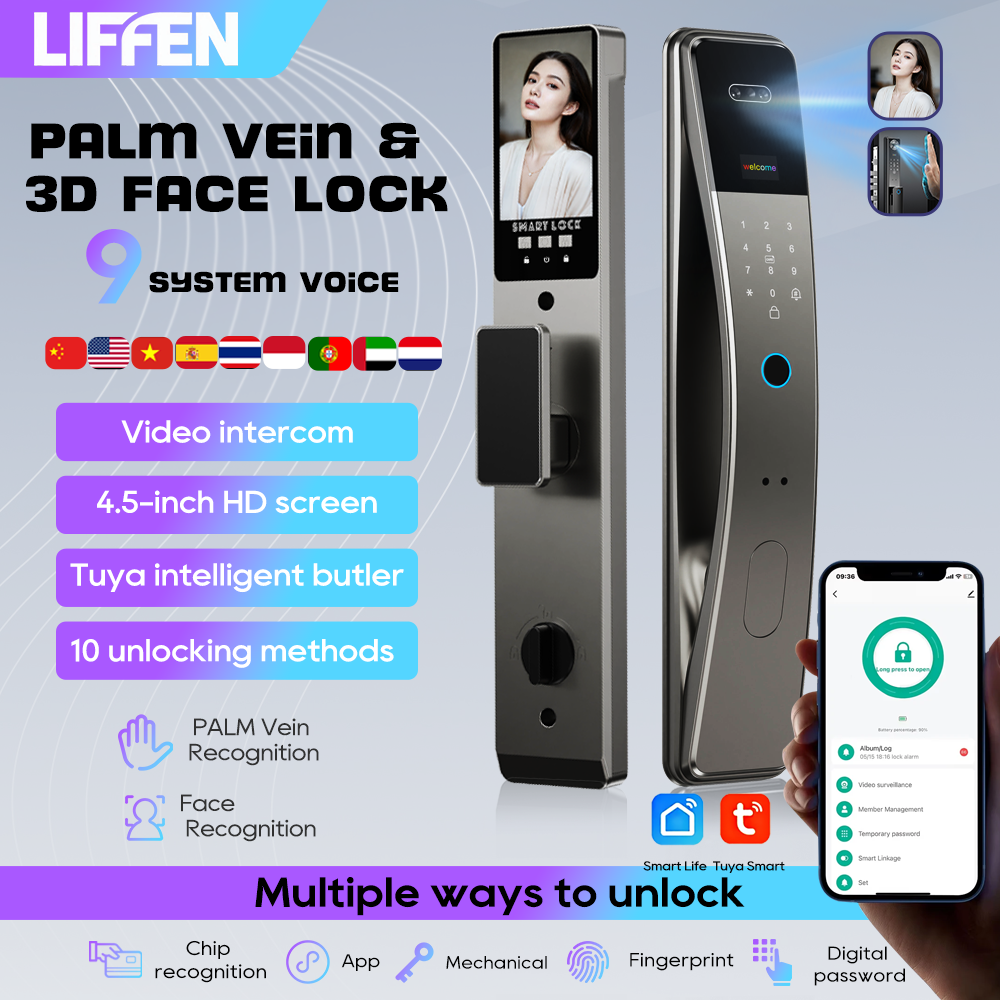 3D 顔認識指紋パスワードスマートドアロックカメラ指紋パスワードロック解除キーレス電子ドアロック