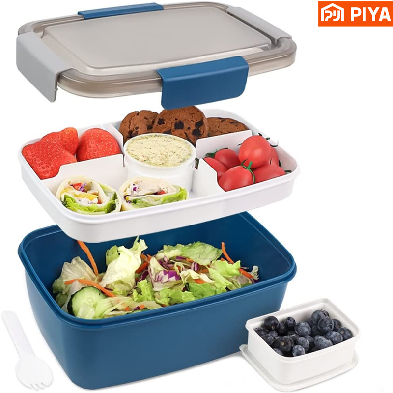 大型電子レンジ対応弁当箱ビッグサラダ食品容器 4 コンパートメントトレイ BPA フリーランチボックスサラダボウルドレッシング容器付き