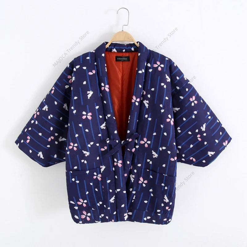 半纏ジャケット女性日本スタイル冬の着物カーディガン綿ファム浴衣ヴィンテージフォークスタイルアジアン服パジャマレディース