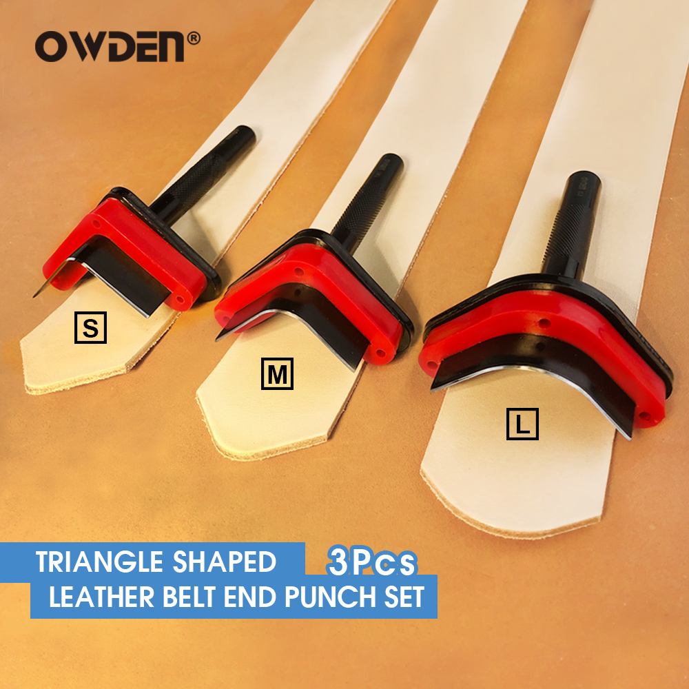 OWDEN 3 本革三角形ベルトエンドカッターパンチストラップセットベルトエンド切断革ツールキット