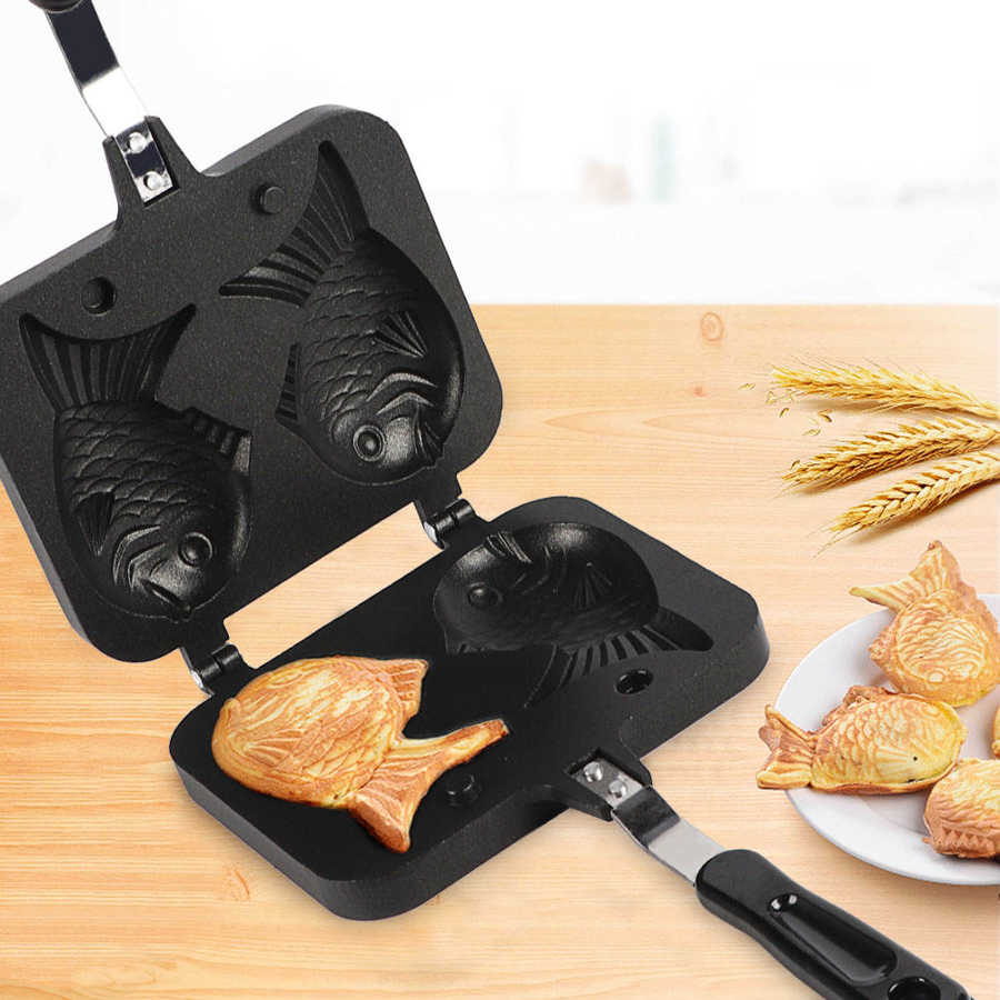ワッフルメーカー 2 両面魚の形ワッフルベーキングモールドキッチン DIY たこ焼き卵バブルケーキオーブン朝食マシンワッフルメーカー