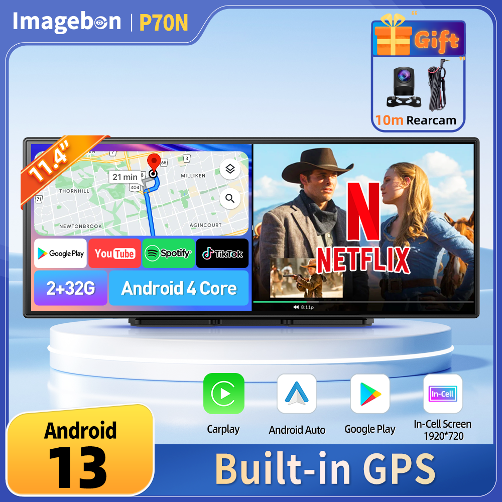 Imagebon P70N 11.4 インチ内蔵 GPS モジュールマップナビゲーション QLED スマート分割画面 Android システムダッシュカムワイヤレス Carplay Android Auto Youtube 車 DVR レコーダー