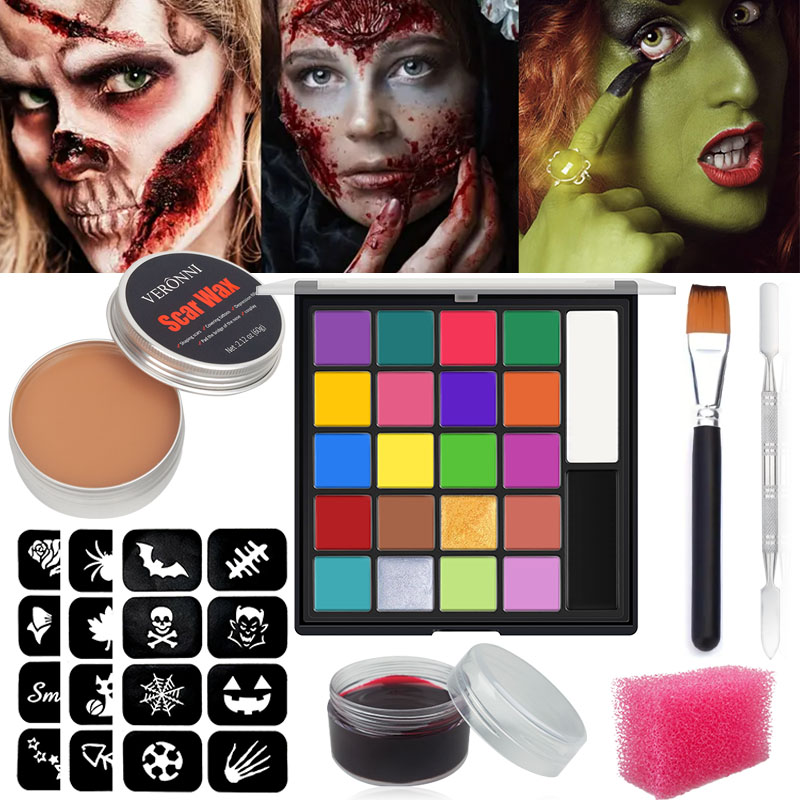 SFX メイクアップキット 22 色フェイスボディペイントオイルステージ特殊効果ハロウィン傷跡ワックスメイクアップ偽かさぶた血へらペイント