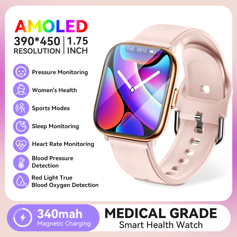 NOYAFA スマートウォッチ女性 390*450 Amoled HD スクリーン心拍数血圧酸素健康モニタースマートウォッチ Android IOS