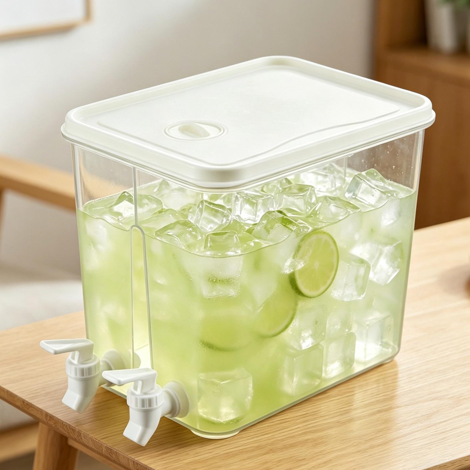 8L 冷蔵庫飲料ディスペンサーダブルタップ冷蔵庫ドリンクディスペンサー冷水ケトルプラスチックフルーツジュース容器