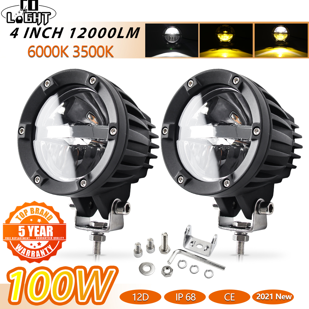 CO LIGHT 100W LED ワークライトバー 4インチ ホワイトイエロー LED ライトバー オフロード運転 オートフォグランプ 4x4 J-eep ATV UTV SUV トラック ボート用