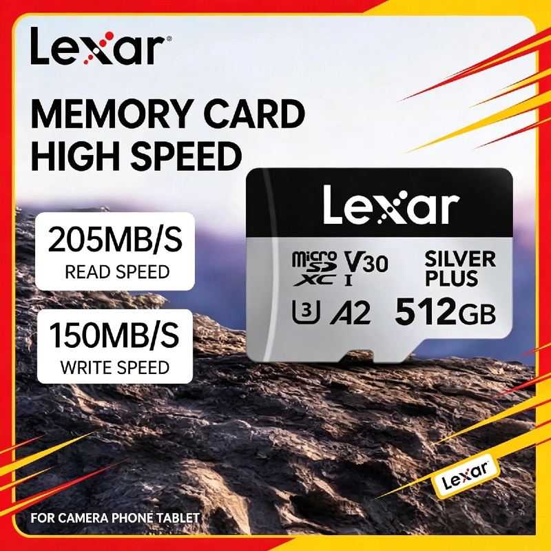 Lexar SILVER PLUS 256GB 128GB 64GB TFカード U3 V30 A2、205MB/s高速読み取り、ゲーム機、タブレット、スマートフォン、4Kビデオ対応microSDカード