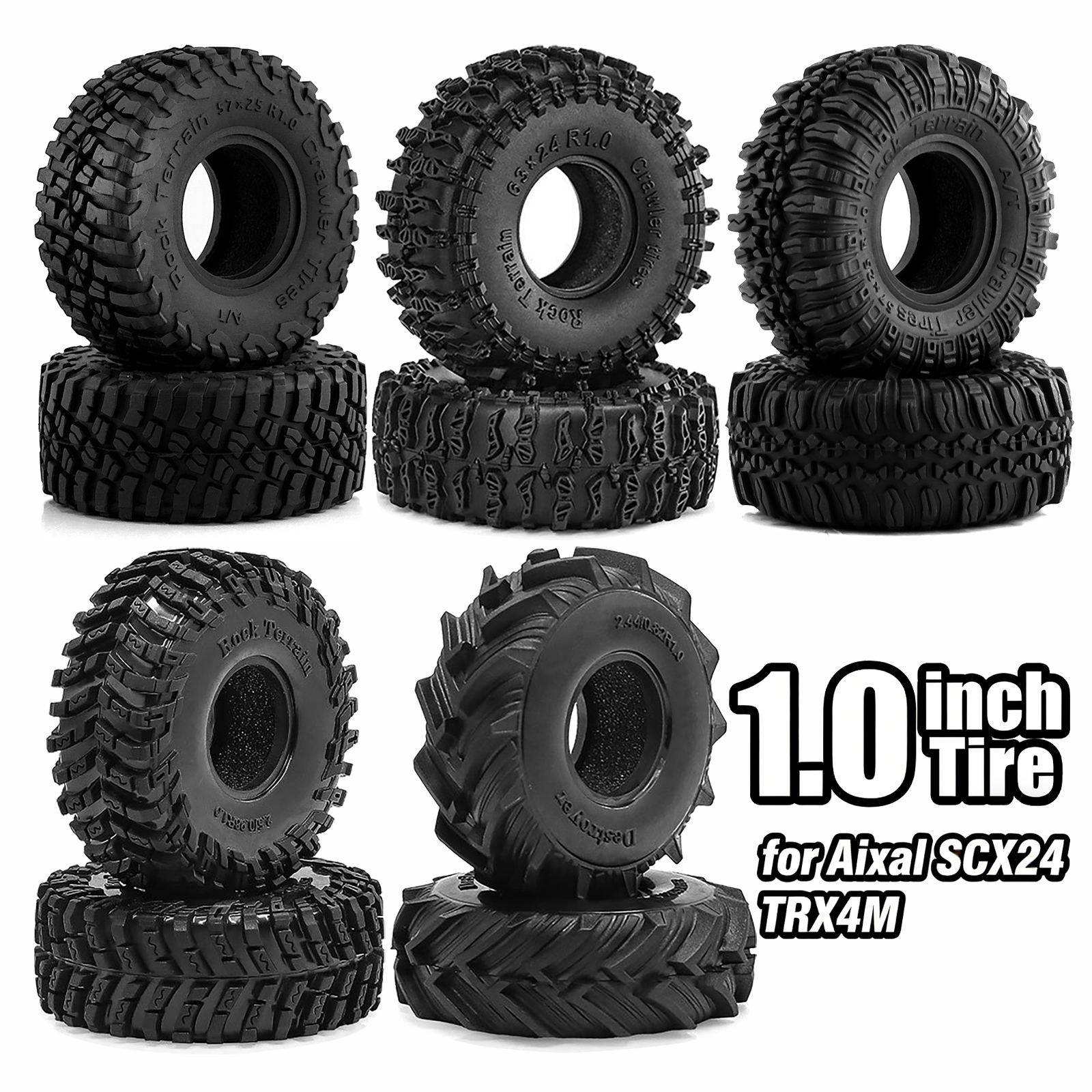 4 個のゴム 1.0 インチクローラータイヤ 1/24 アキシャル SCX24 FCX24 AX24 FMS 1/18 TRX4M RC クローラーカーアップグレードアクセサリー用