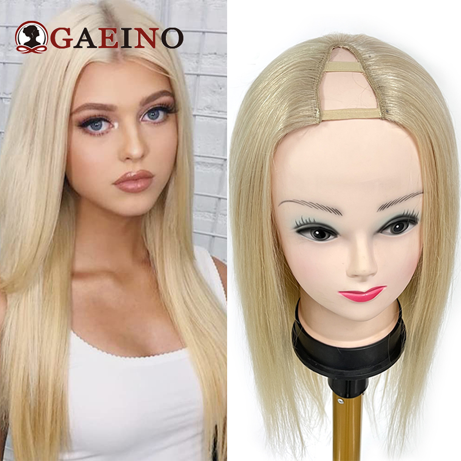 ストレート V パートヘアウィッグリアルレミーヘアブロンドグルーレスノーリーブアウト V パートウィッグ自然人毛ウィッグ女性のための 14-28 インチ