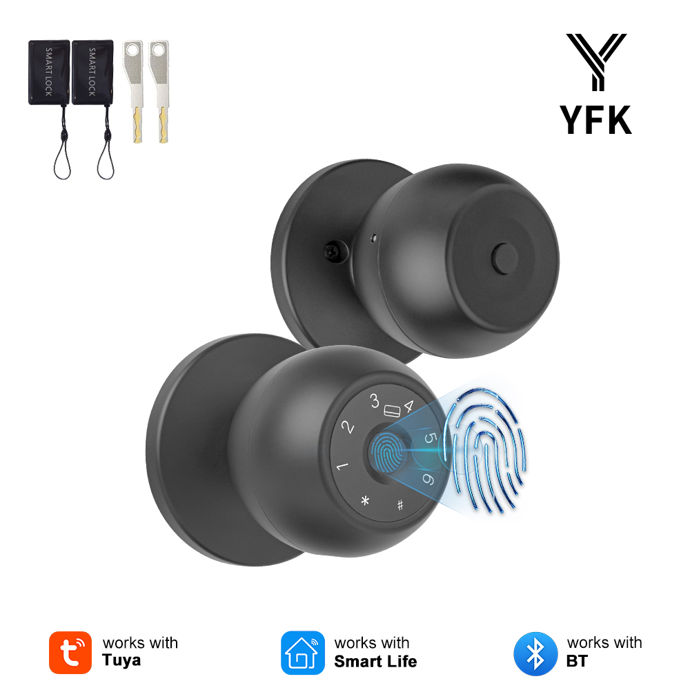 YFK Tuya スマートドアノブ 6 つの方法で指紋パスワードのロックを解除 NFC カード物理キー 覗き見防止ロック 寝室 オフィス 賃貸住宅用