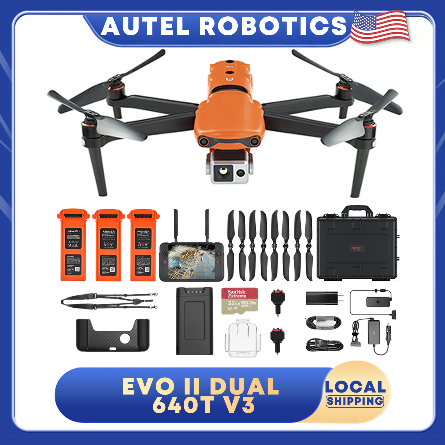 Autel Robotics EVO II デュアル 640T V3 ドローン 16x デジタル ズーム 6K/30fps HDR 6 方向両眼視障害物回避 マッピング 測量 捜索救助 IP43