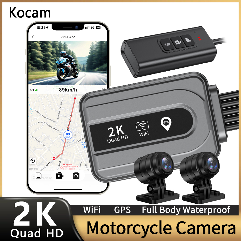 Kocam デュアル 2K オートバイ DVR WiFi フロント