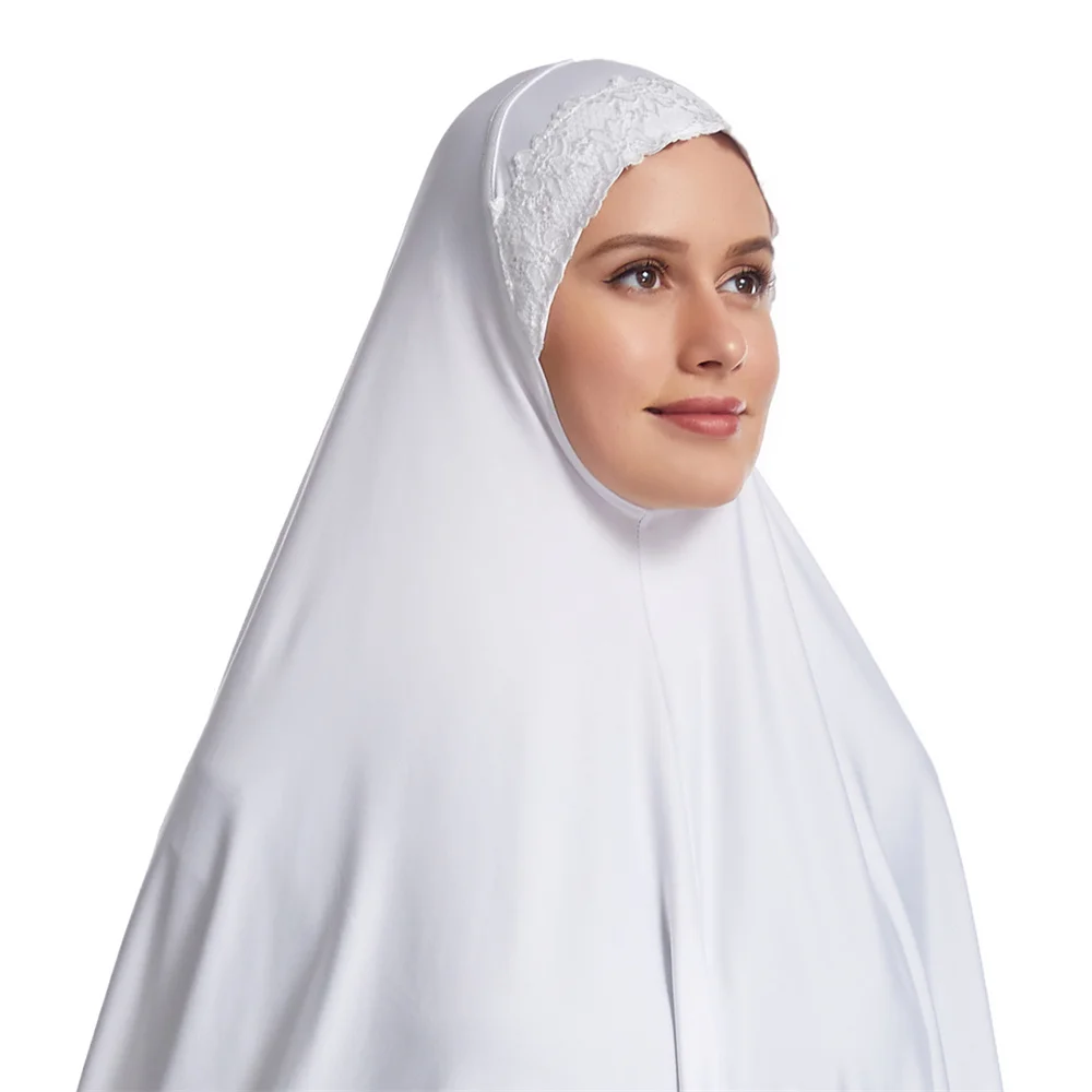 レース Khimar 大ヒジャーブイスラム教徒女性ロングスカーフオーバーヘッドブルカイスラム祈り衣服アラビア Niqab Nikab 頭飾りアバヤスカーフ