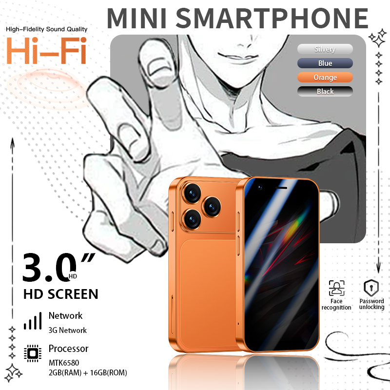 ONEMYTH Tiny Pocket Phone 3.0 インチポータブルバックアップ電話、2GB RAM 16GB ROM デュアルスタンバイ 3G スマートフォン、GPS WhatsApp をサポート