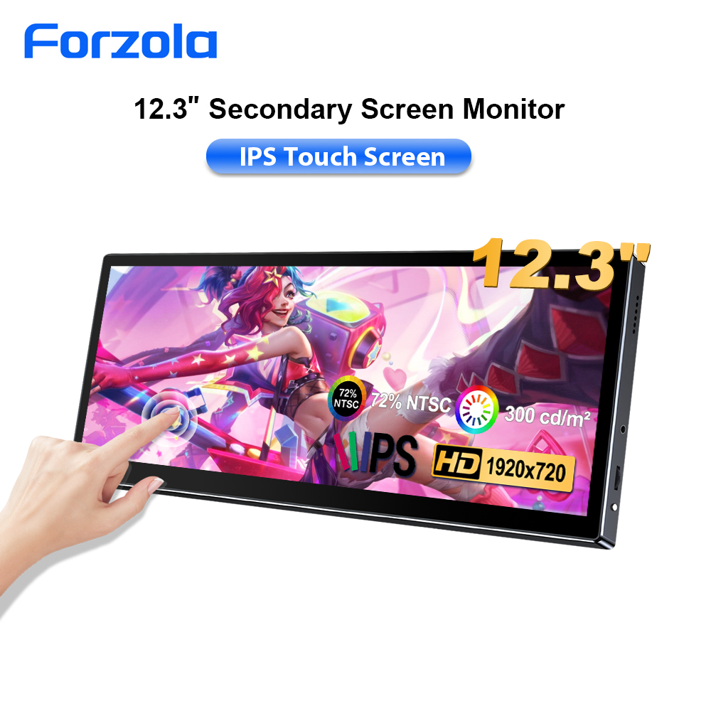 FORZOLA 12.3 インチタッチスクリーンモニター HD 1920x720 HDMI タイプ C IPS LCD バー温度ディスプレイコンピュータ二次拡張画面