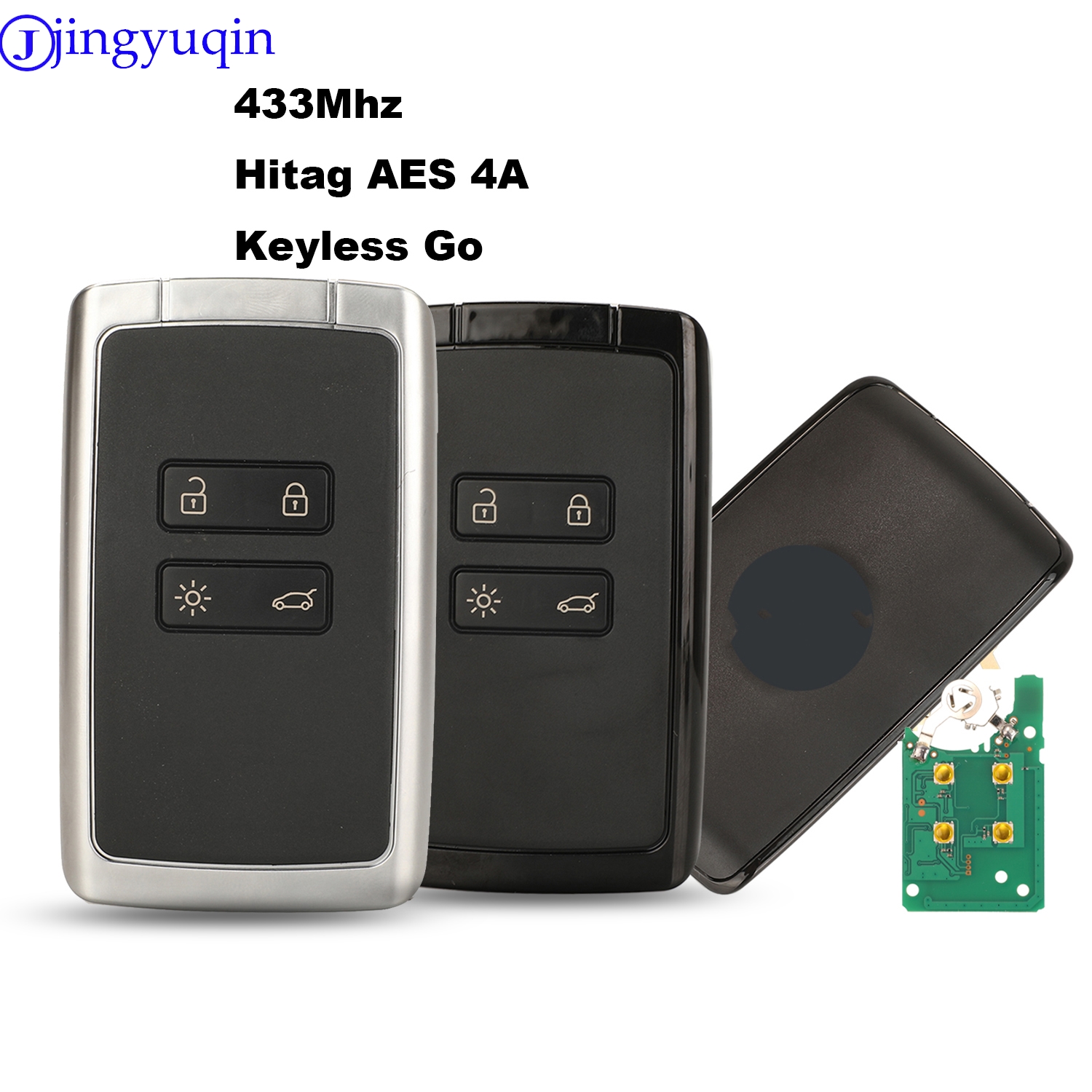 Jingyuqin 車のアラーム 4 ボタンスマートリモートキー 434mhz Hitag AES 4A チップルノーメガーヌ 4 キーレスゴー/エントリー車のキー