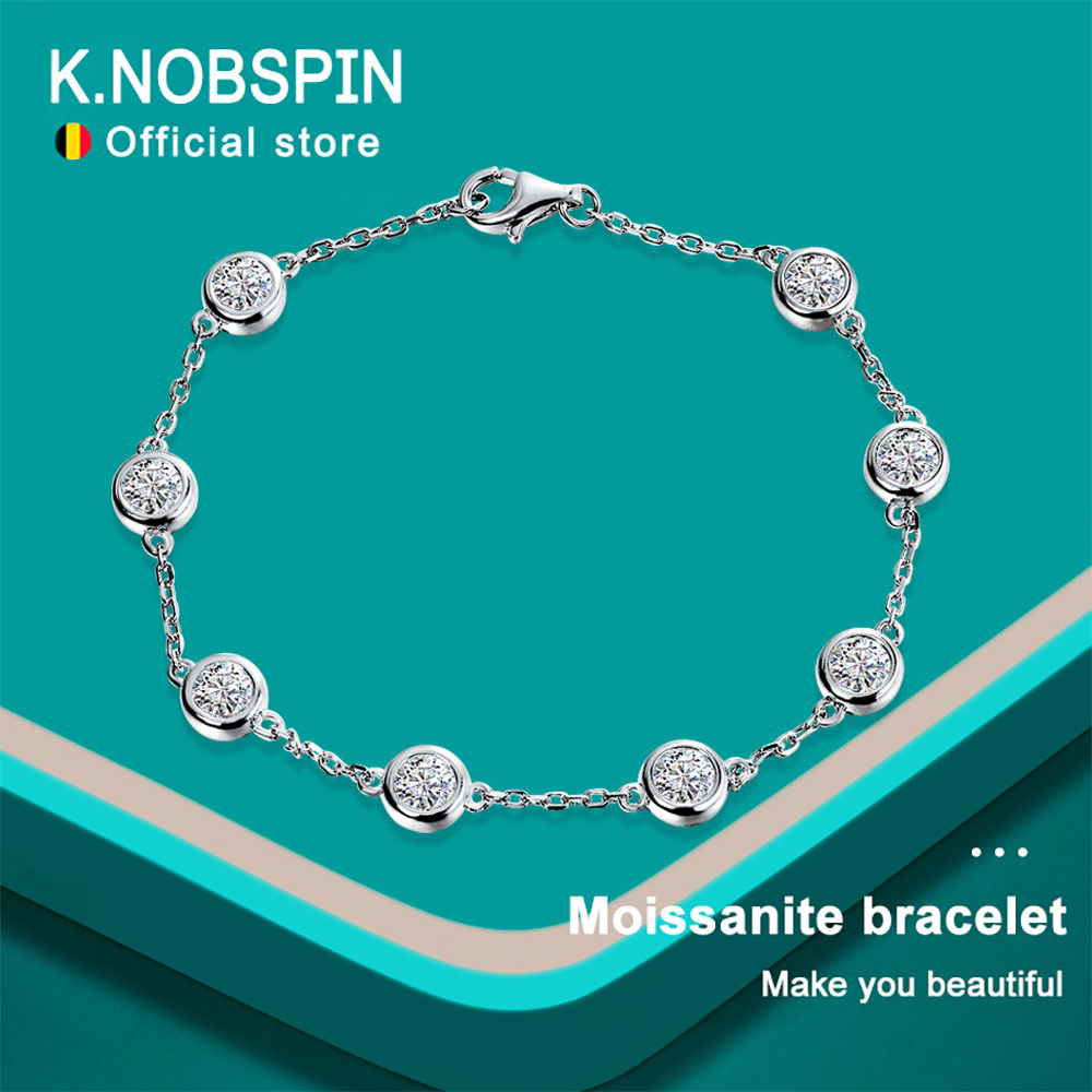 KNOBSPIN D VVS すべてモアッサナイト テニス ブレスレット 4 ミリメートル 2.4ct ラボ ダイヤモンド ウェディング ファイン ジュエリー 925 スターリング スライバー ブレスレット 女性用