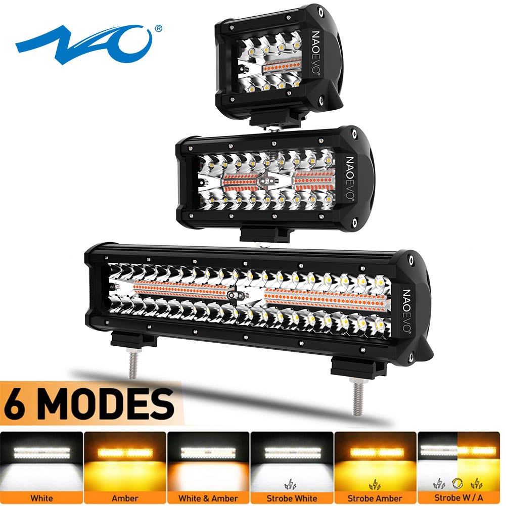 NAO 4 "7"12Inch Led Bar Light White Amber Fog Running Led Work Light 6 Modes Memory Headlights for OffRoad 4x4 Truck SUV ATV