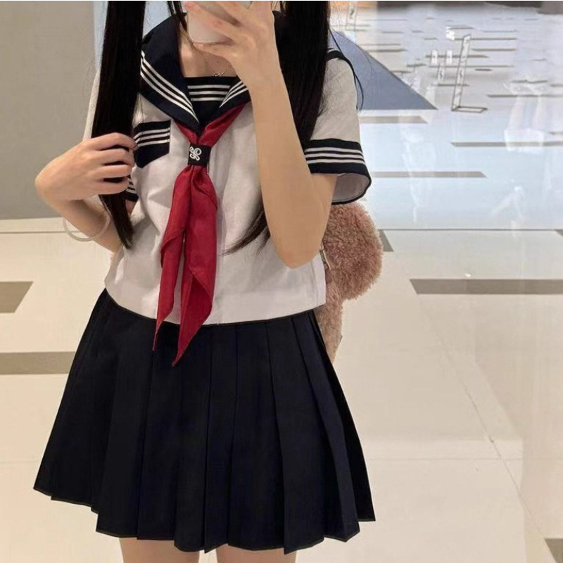 基本スタイル 3 冊の制服 学生服 半袖 プリーツ スカート シャツ セット フレッシュ スイート スタイル ポリエステル繊維 夏 ...