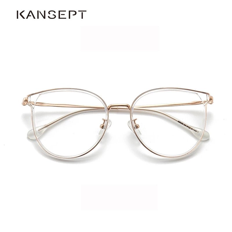 KANSEPT ファッション女性ラウンドビッグフェイス猫眼鏡フレーム高品質近視処方メガネ男性ヴィンテージ