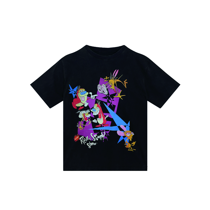 メンズ ブラック キャンバス Tシャツ 275 グラム サンドウォッシュ コットン 100% 高品質 ルーズフィット カスタム ロゴ キャラクター プリント カジュアル スタイル