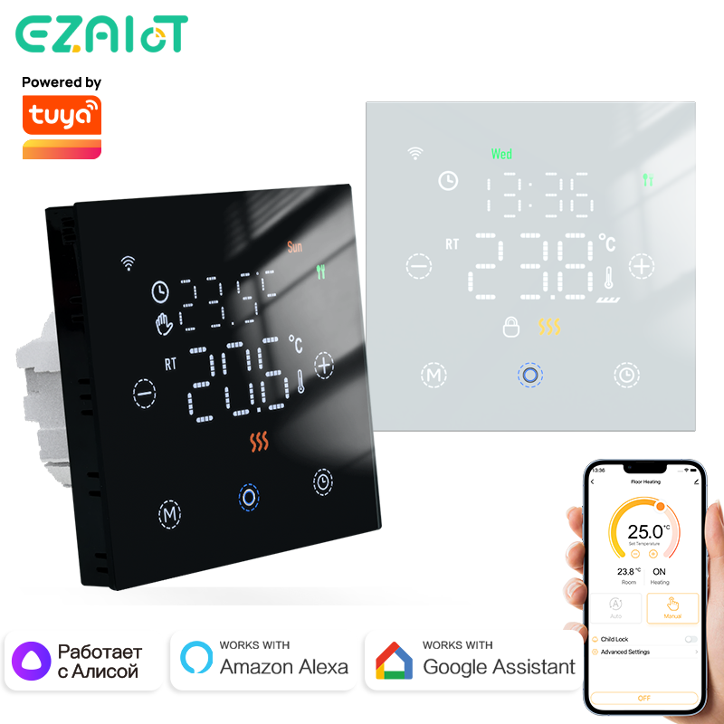 Tuya スマートサーモスタット WiFi リモート温度コントローラー電気床暖房水/ガスボイラー音声 Google ホーム Alexa