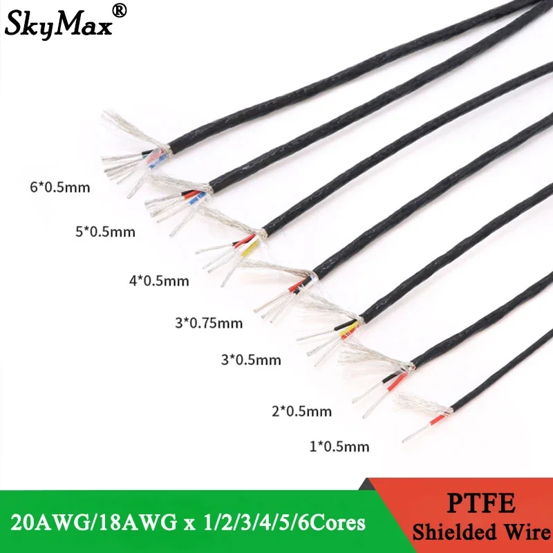 1/5M PTFE シールド線 Sq0.5mm (20AWG) 、0.75mm (18AWG) 1 2 3 4 5 6 コア高純度 OFC 銅錫メッキ FEP 絶縁ケーブル