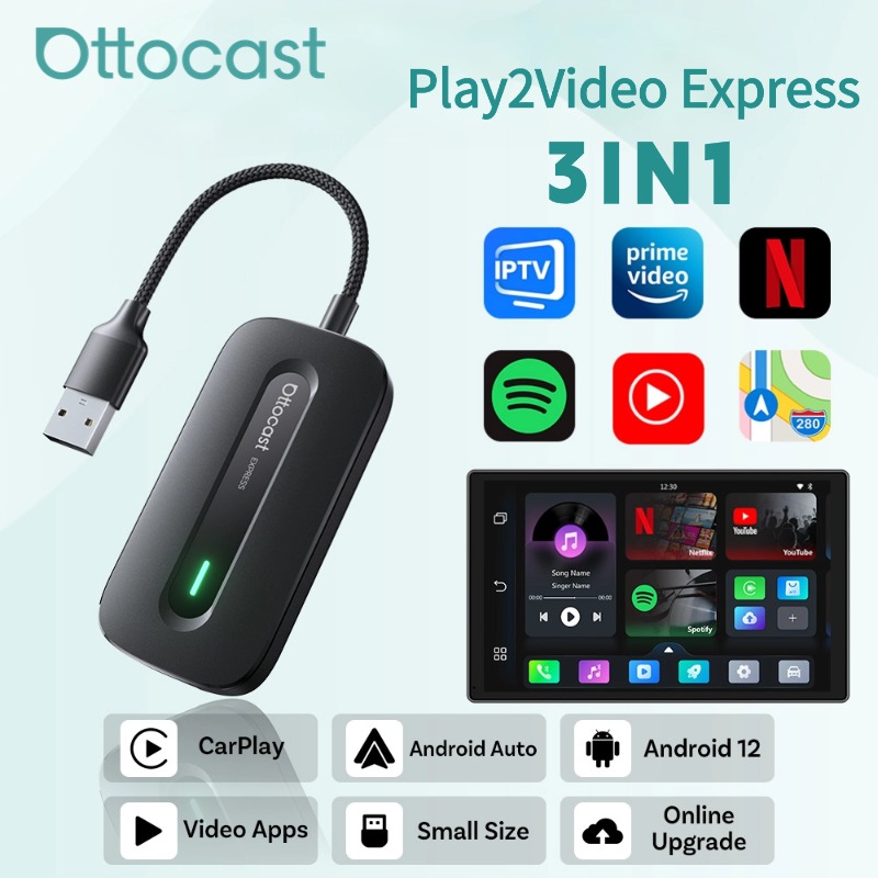 OTTOCAST Play2Video Express ワイヤレス CarPlay Android 自動アダプター Youtube Netflix 用ボルボシボレー VW CarAccessorie