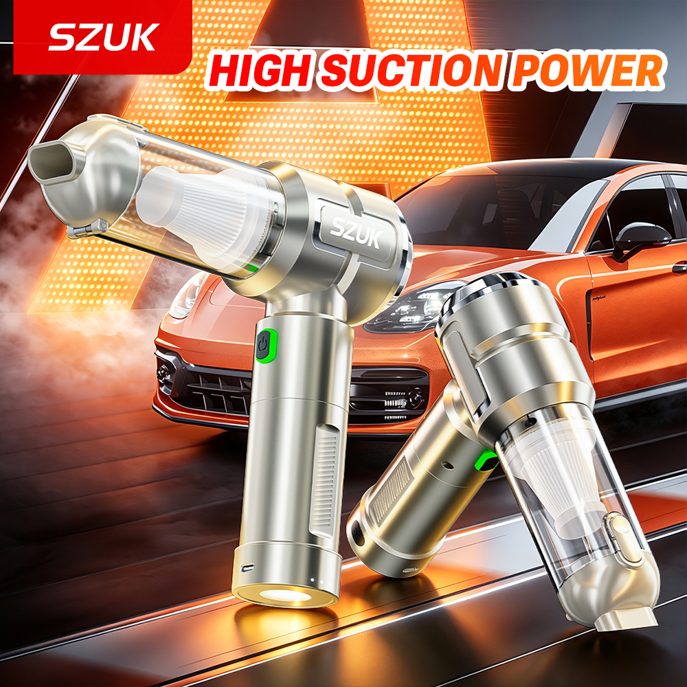 SZUK 車用掃除機 ミニブロワー マルチ強力手持ち洗浄機 LEDライト付き ワイヤレスポータブル掃除機