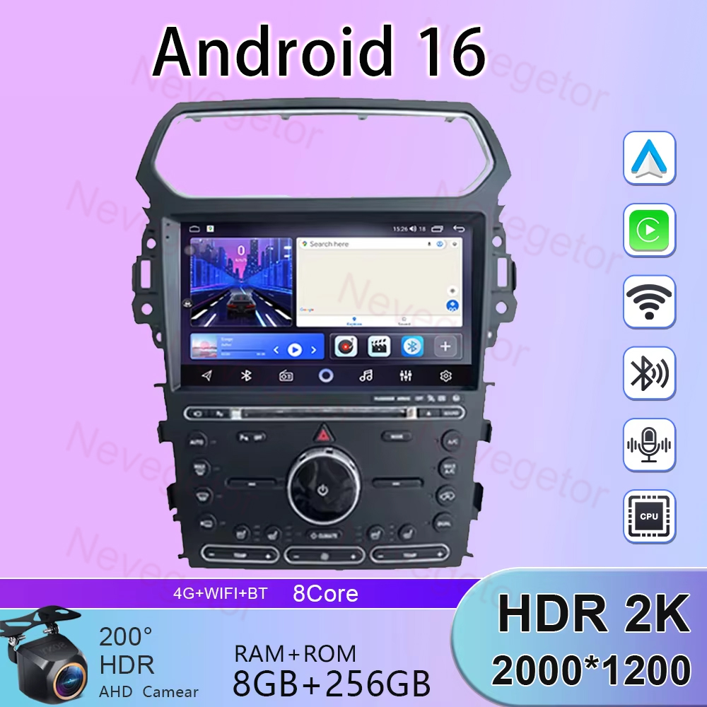 フォードエクスプローラー 5 2011-2019 アンドロイド 15 カーラジオ Carplay ナビゲーション GPS マルチメディアプレーヤー WiFi 4 グラムステレオ自動ヘッドユニット QLED