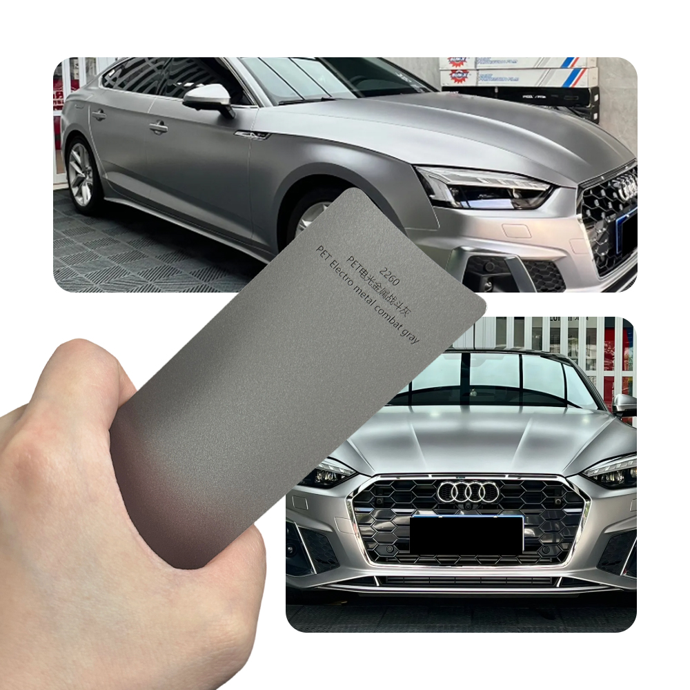 ペットマットメタリックコンバットグレーカーラップビニール日焼け防止耐久性のあるリムーバブルオリジナル車のペイント保護フィルム