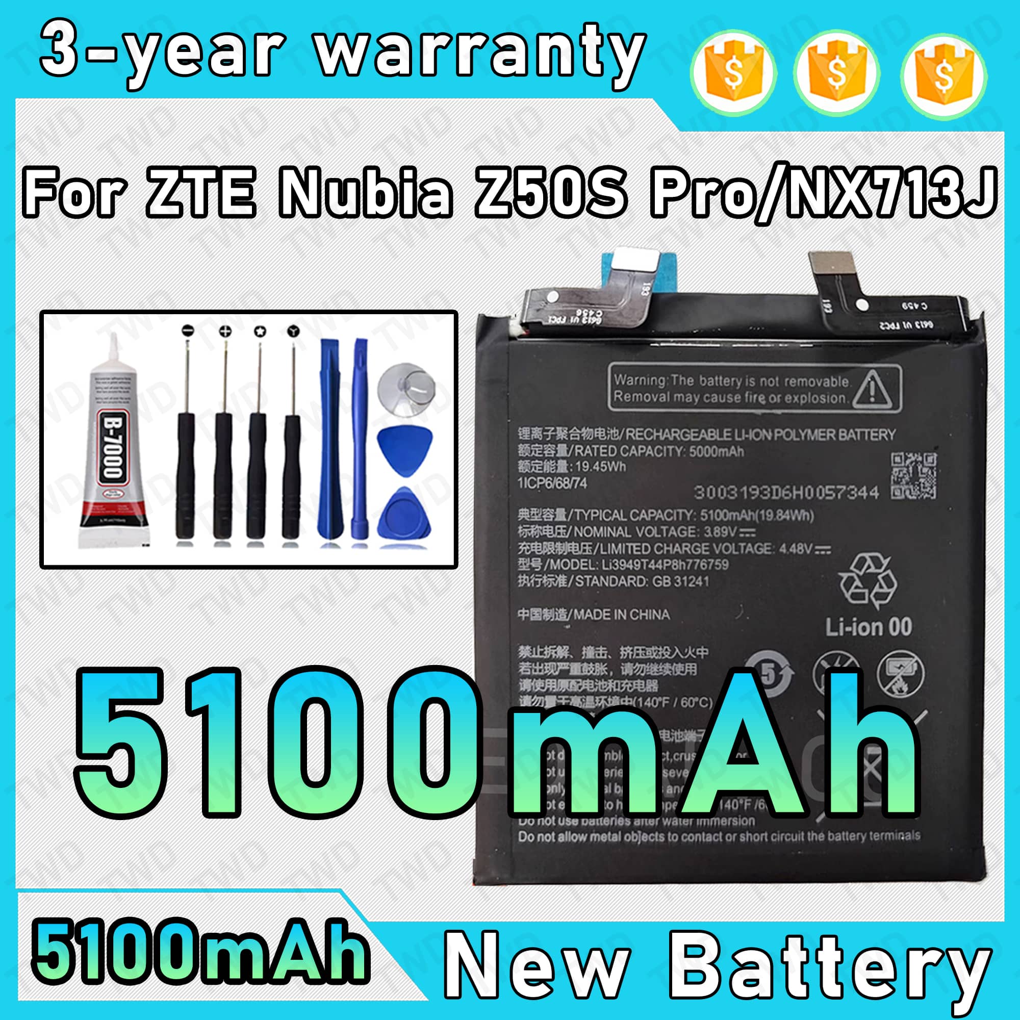 Li3949T44P8h776759 大容量バッテリー ZTE Nubia Z50S プロ NX713J 電池新しい高品質無料ツール
