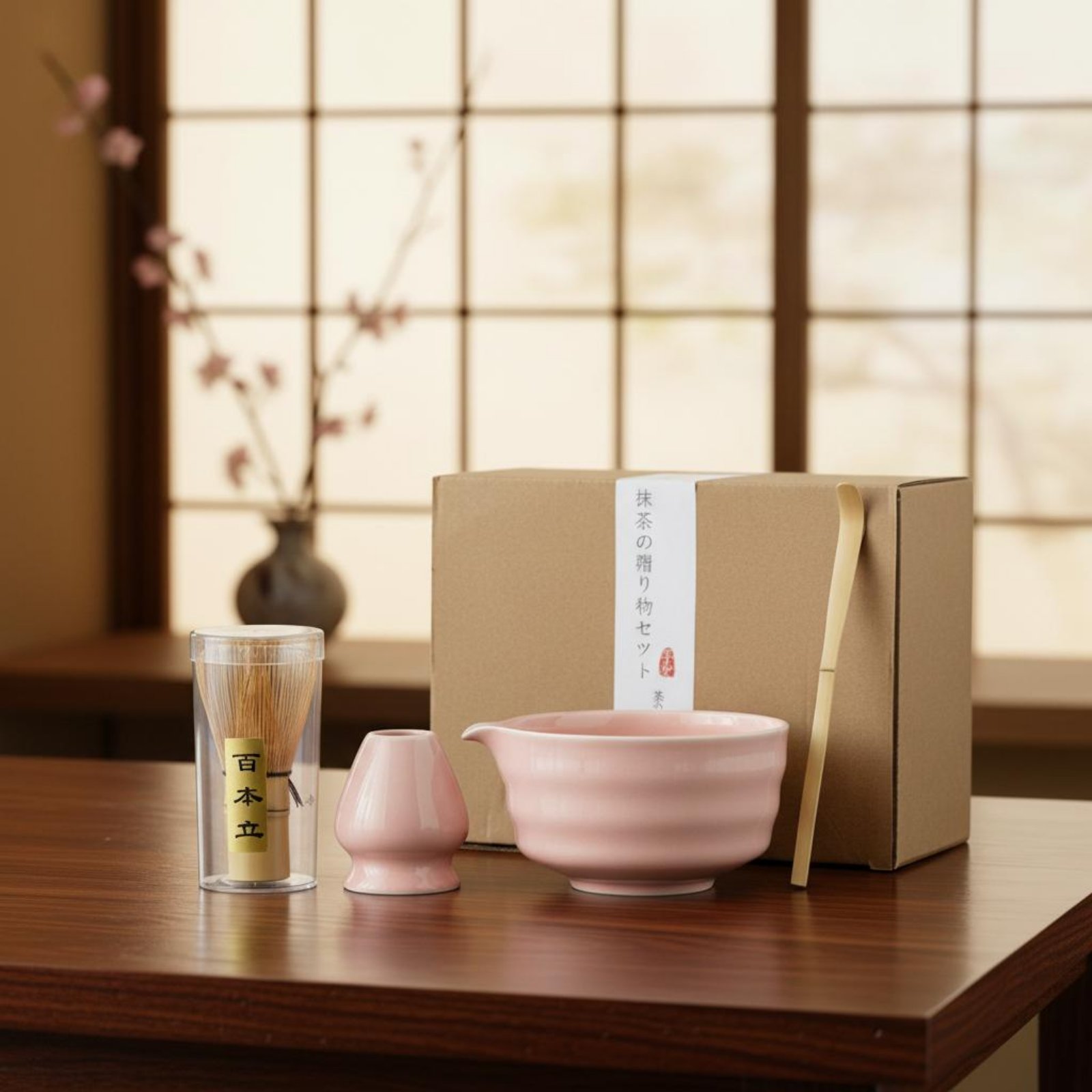 4点の抹茶ティーセット ギフトボックス付き セラミック抹茶ボウルと泡立て器セット 茶器 歌時代にインスピレーションを得た食品グレード