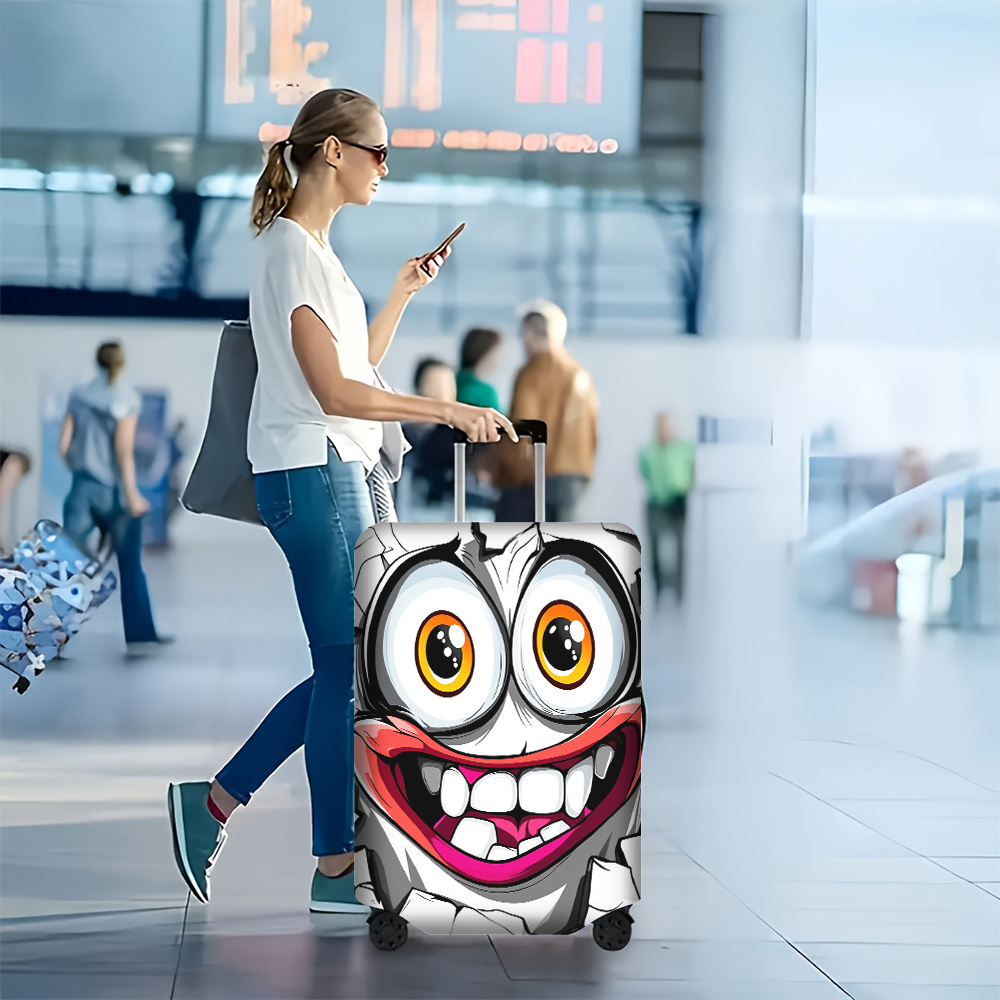 漫画の顔プリント荷物カバー 1 個、18 ～ 32 インチの荷物用。ほこりや弾力性のある旅行用アクセサリーを効果的に保護します。