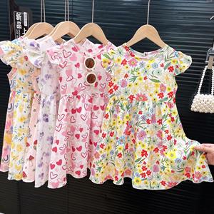 夏らしい女の子用ドレス、ひらひら袖のベビープリンセスドレス、花柄プリントドレス、子供用ドレスの卸売。